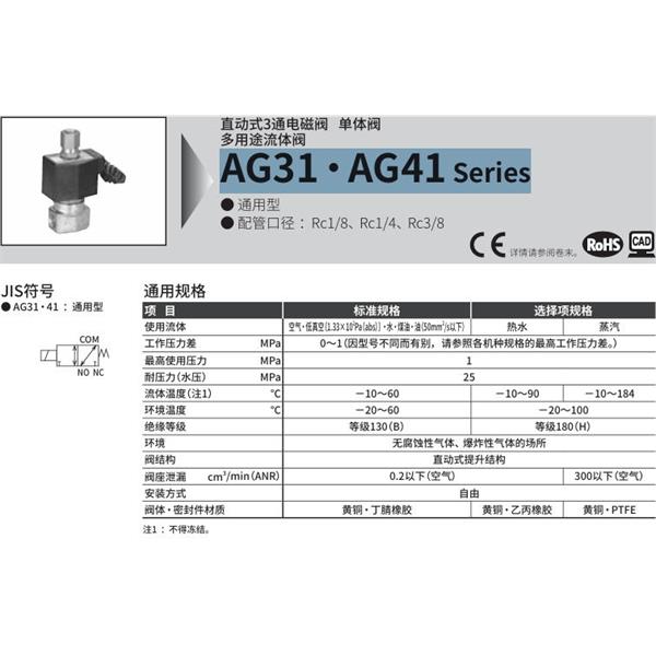 CKD喜開(kāi)理多種流體直動(dòng)式2通電磁集成閥AG41-02-1-DC 100V