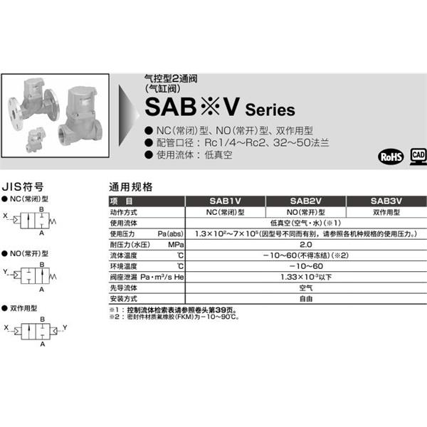 CKD喜開理氣控型2通閥（氣缸閥）SAB2V-20A-0B