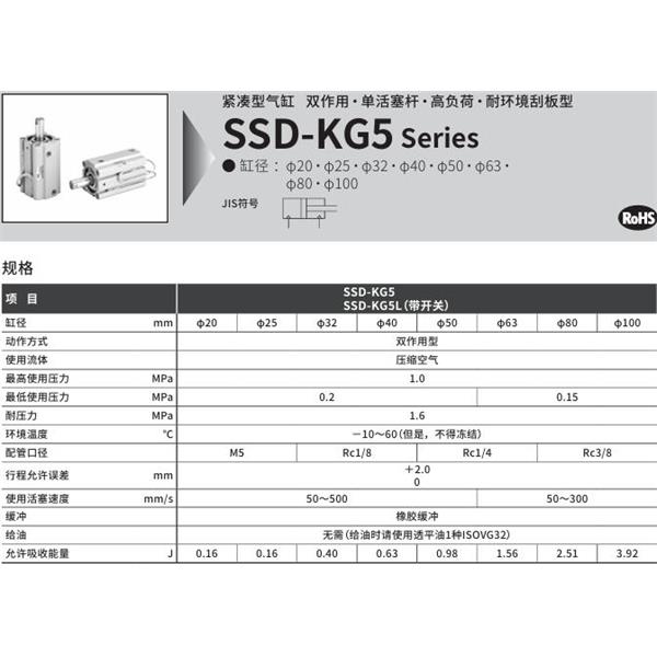 CKD喜開理超級緊湊型氣缸SSD-KG5L-100-5-T0H-R-N-LB-I