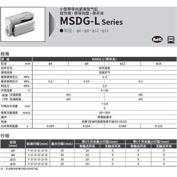 CKD喜開理小型緊湊型氣缸MSDG-L-8-20-F0H-D-R